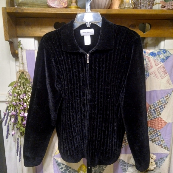 Alfred Dunner Velour Zip Front Sweater 
